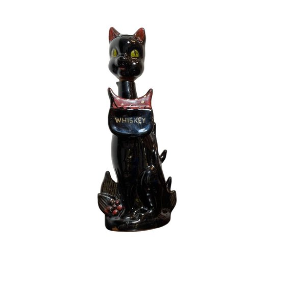 Vintage MCM Black Cat Whiskey Decanter - Artmark Japan - Fire Molded Clay - Picture 1 of 6